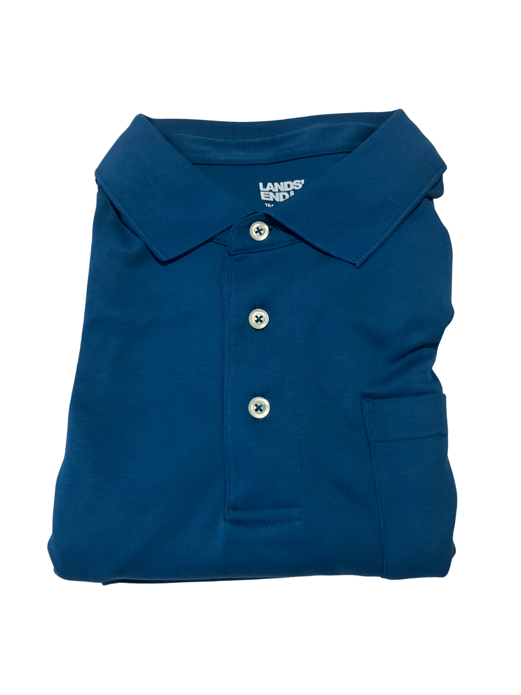 Lands’ End Men’s Polo Shirt XL Traditional Fit Blue Short Sleeve Chest Pocket 100% Cotton