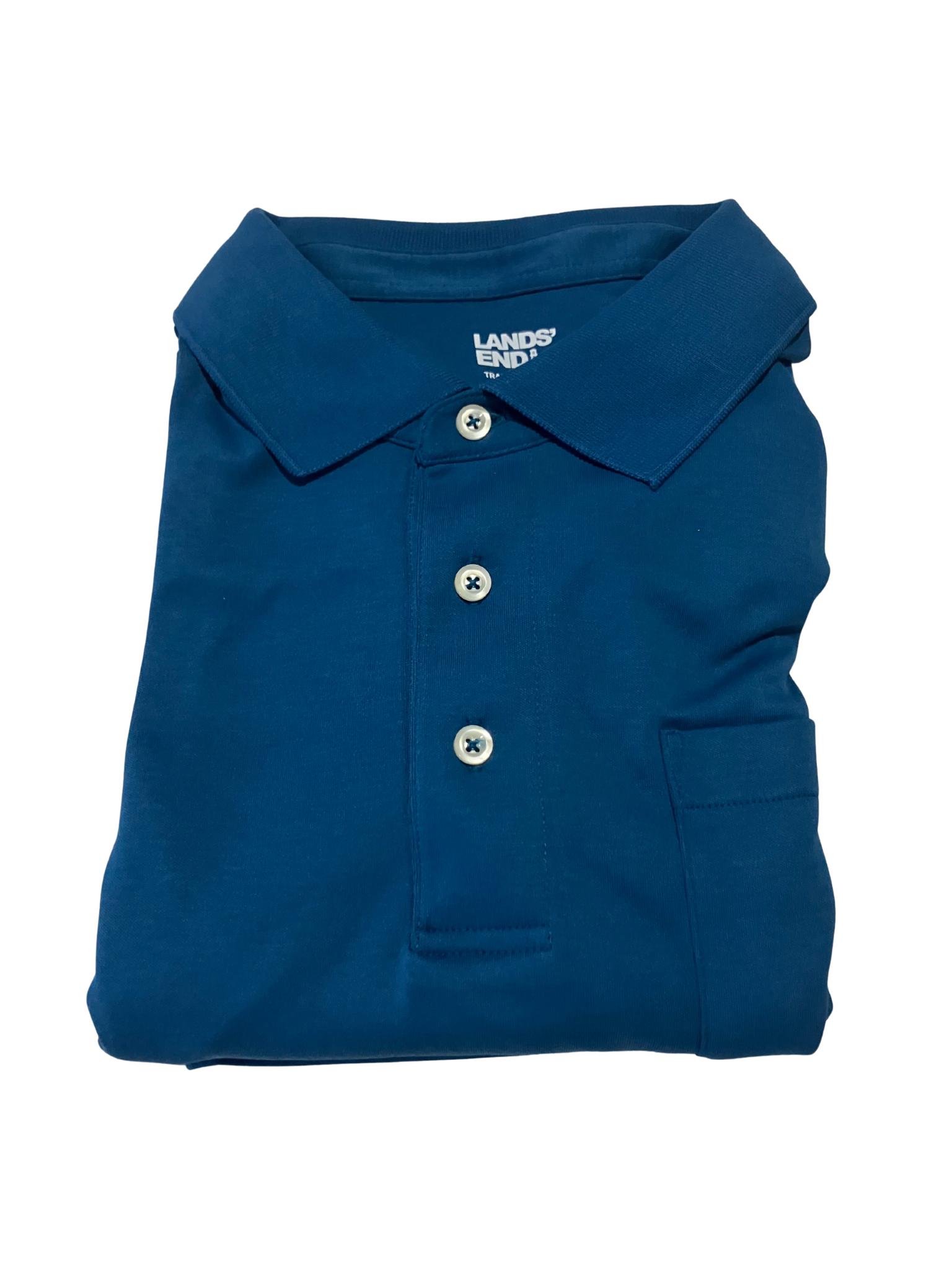 Lands’ End Men’s Polo Shirt XL Traditional Fit Blue Short Sleeve Chest Pocket 100% Cotton