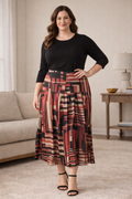Peruvian Connection — Maxi Skirt | Art Deco geometric print, drop waist · Sz 16