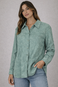 Sag Harbor Petite Emerald Green Embroidered Suede-Finish Blouse Size P/M
