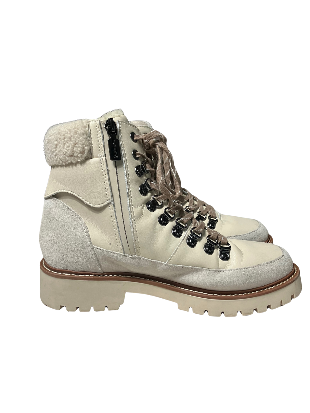 Blondo Natasia Waterproof Ankle Boots Beige Leather Shearling Lined