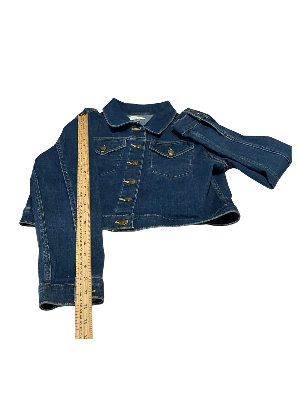 Calvin Klein Women’s Cropped Denim Jacket Blue Stretch Jean Size L