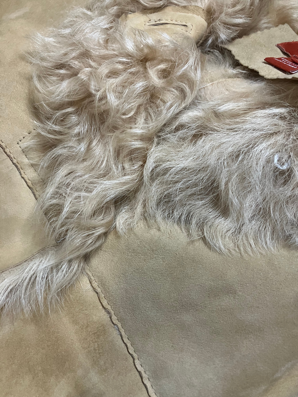 Sundance Suede Shearling Coat Beige Bohemian Button Front Size XL