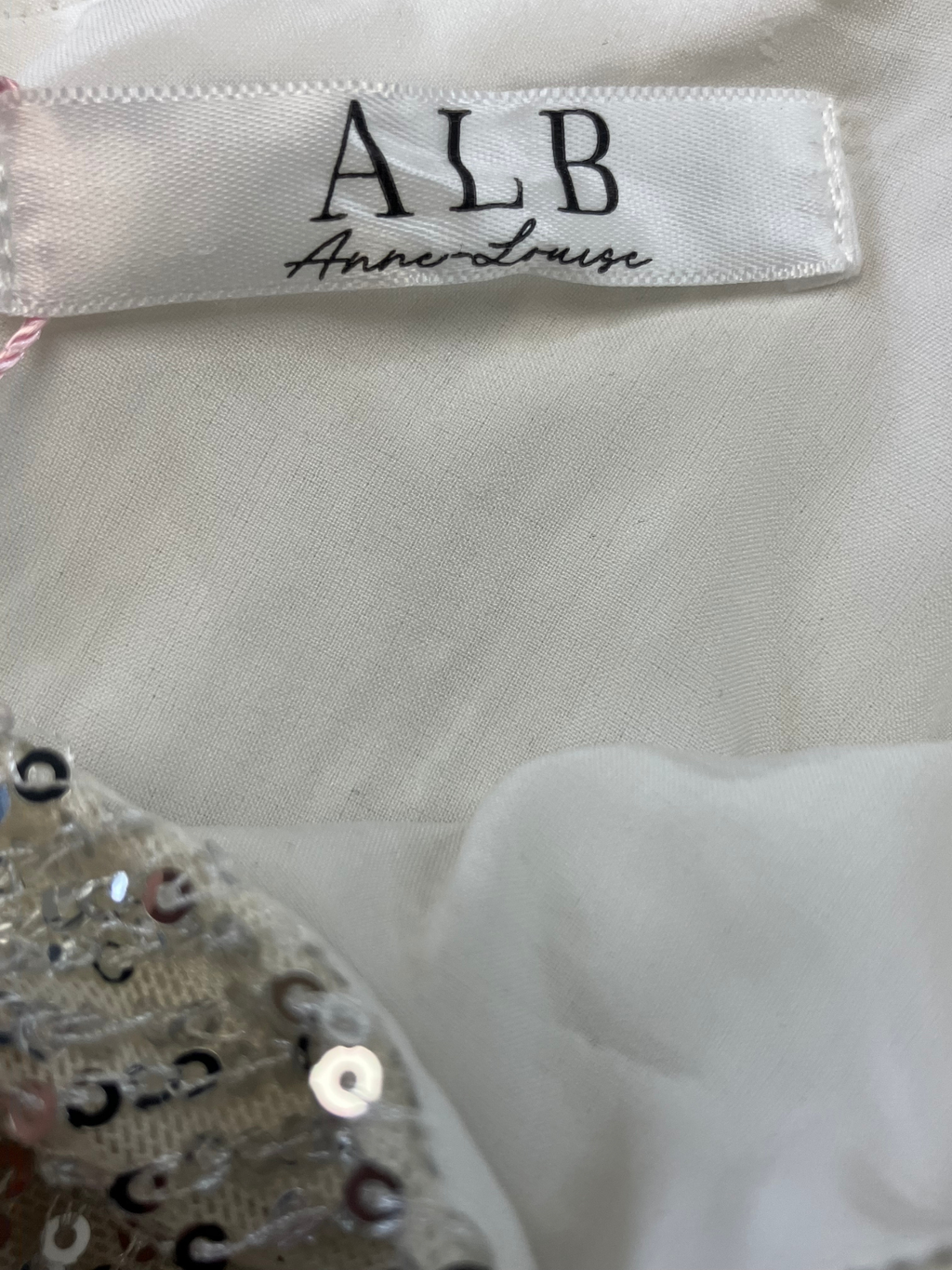 ALB Anne-Louise — One-Shoulder Sequin Top | Silver-white evening allure · Sz 8