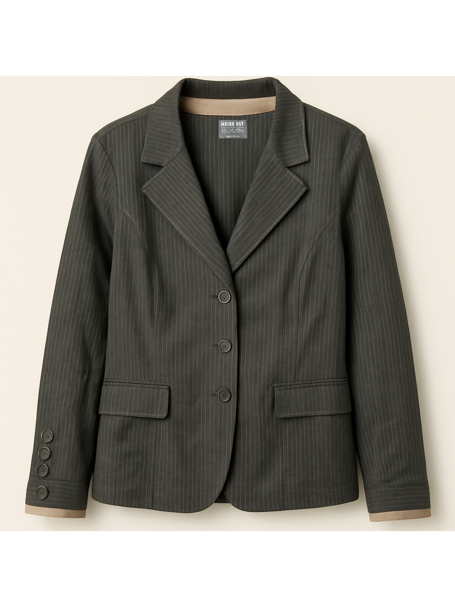 HEIDE OST Pinstripe Stretch Linen Blazer Size XL Made in Germany