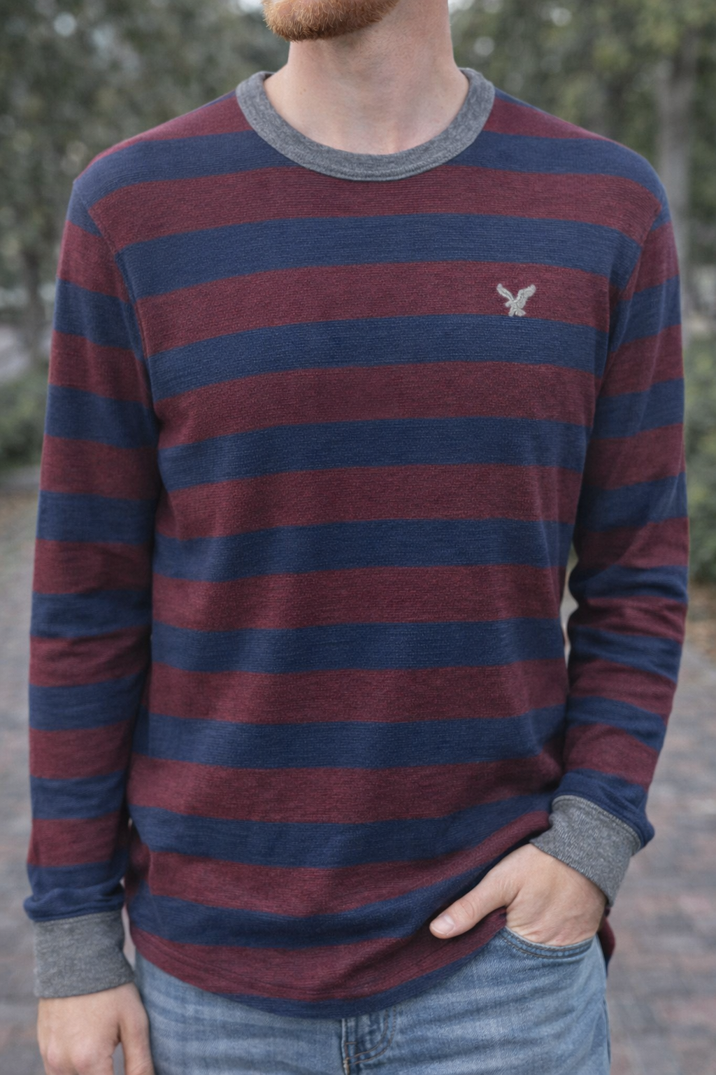 American Eagle — Thermal Long Sleeve | Heritage stripe in waffle-knit cotton blend · Sz XS