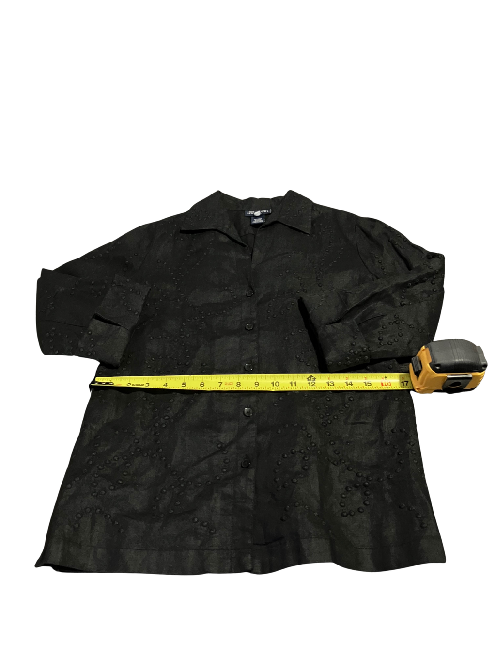 Jones New York Signature Black Linen Textured Shirt (Petite P/M)