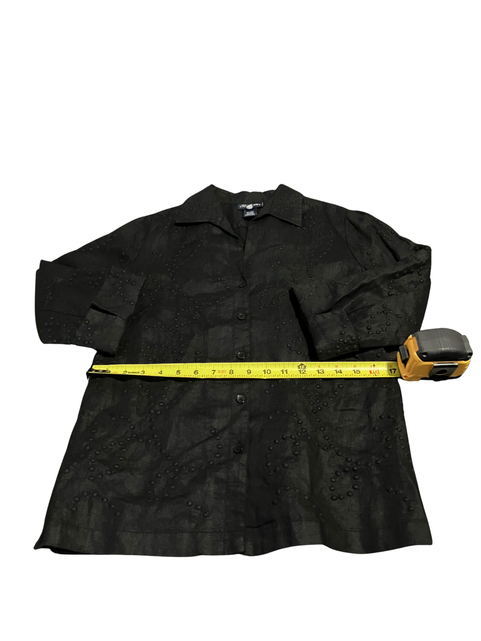Jones New York Signature Black Linen Textured Shirt (Petite P/M)