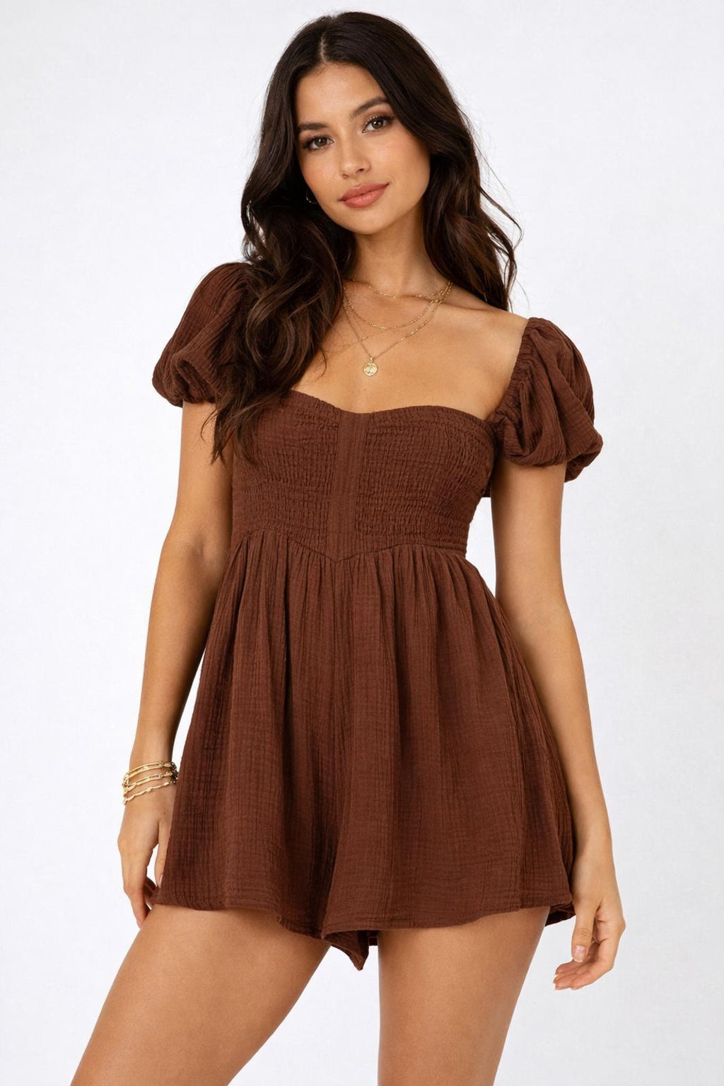 Princess Polly — Dress | Dark chocolate cotton babydoll with built-in shorts · Sz 6