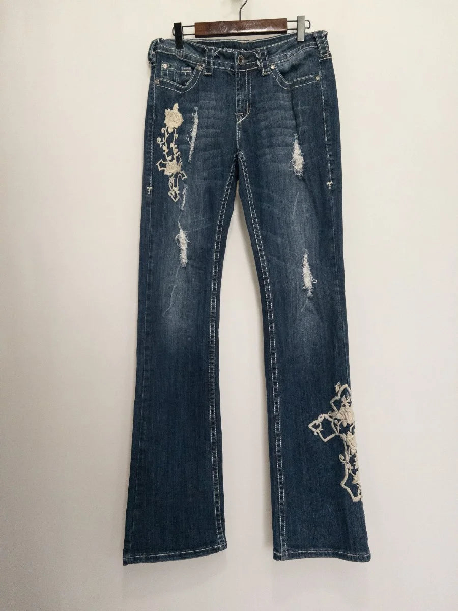 Tuff — Denim jeans | Embroidery where the rips are — that's not accident, that's intention · Sz W29 L36