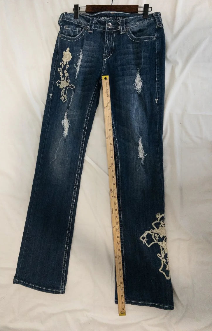 Tuff — Denim jeans | Embroidery where the rips are — that's not accident, that's intention · Sz W29 L36