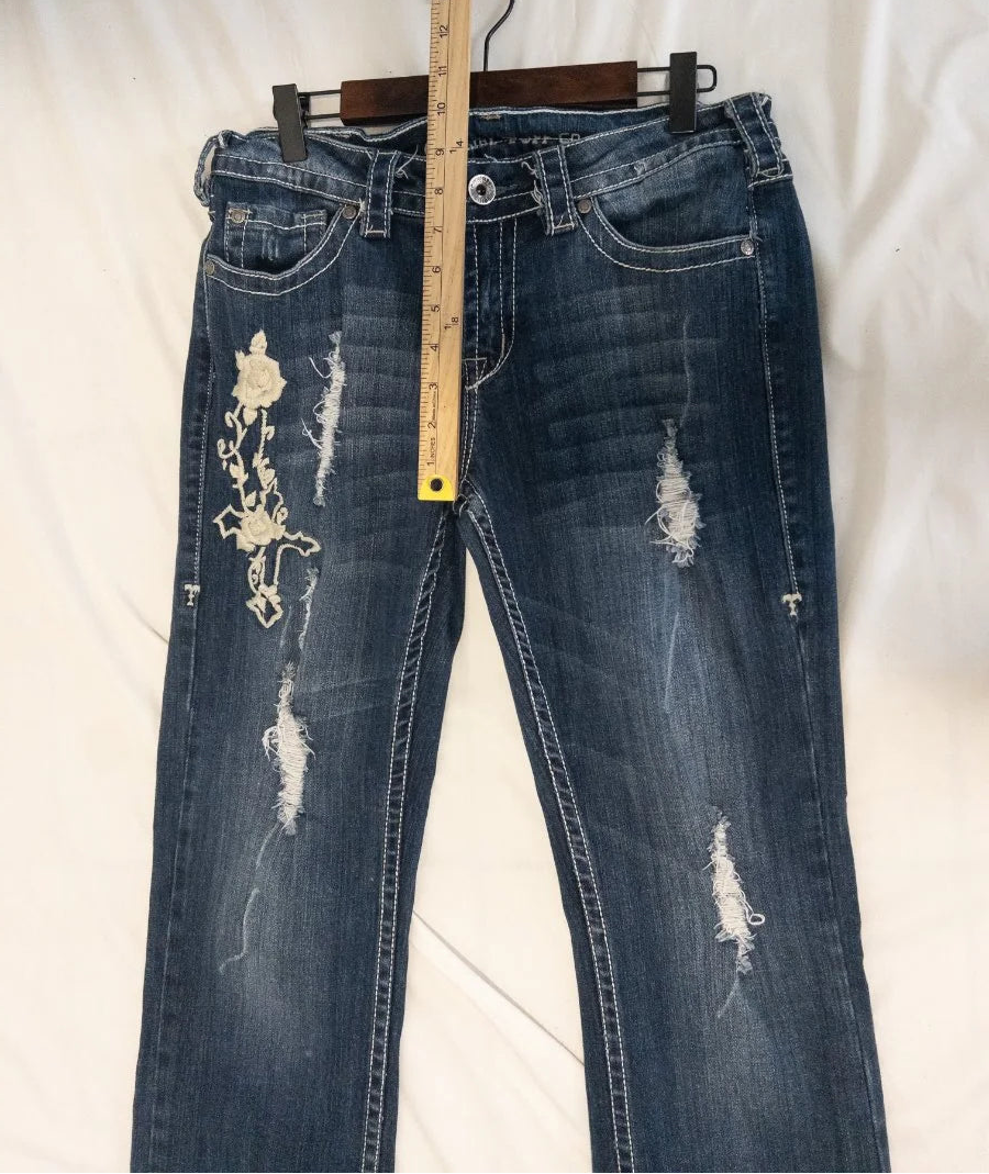 Tuff — Denim jeans | Embroidery where the rips are — that's not accident, that's intention · Sz W29 L36