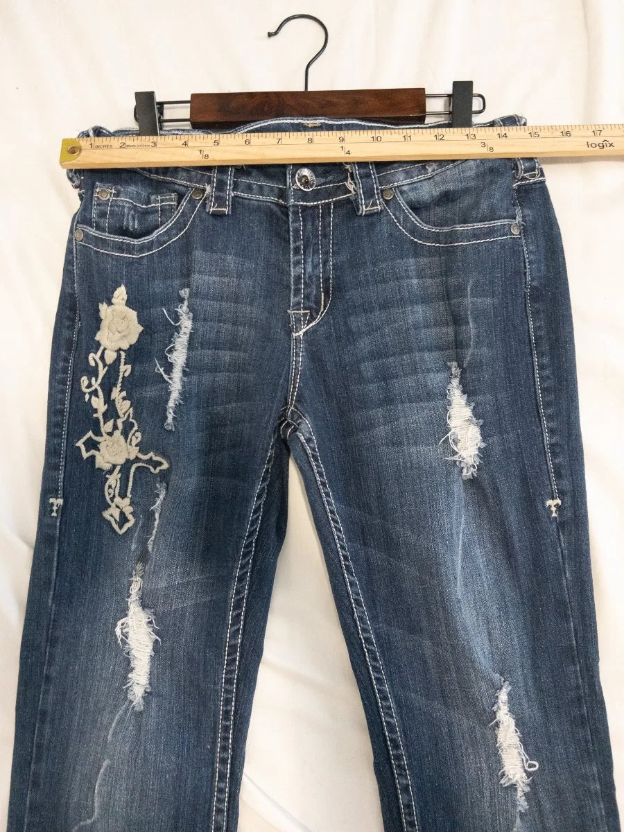 Tuff — Denim jeans | Embroidery where the rips are — that's not accident, that's intention · Sz W29 L36