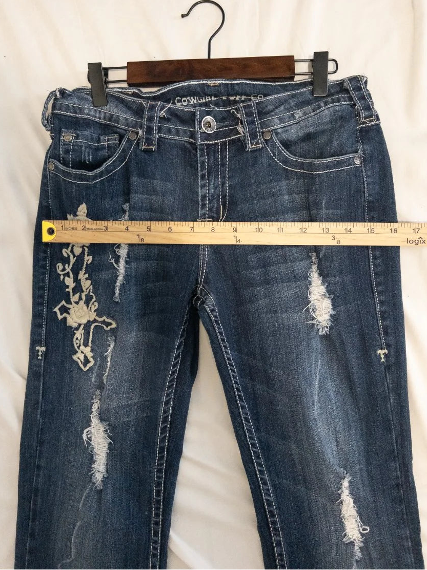 Tuff — Denim jeans | Embroidery where the rips are — that's not accident, that's intention · Sz W29 L36