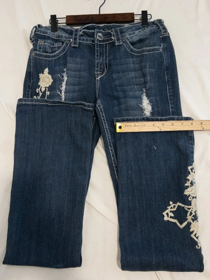 Tuff — Denim jeans | Embroidery where the rips are — that's not accident, that's intention · Sz W29 L36