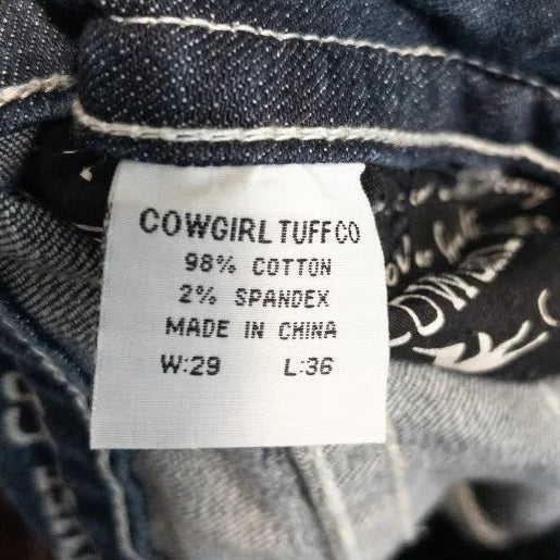 Tuff — Denim jeans | Embroidery where the rips are — that's not accident, that's intention · Sz W29 L36