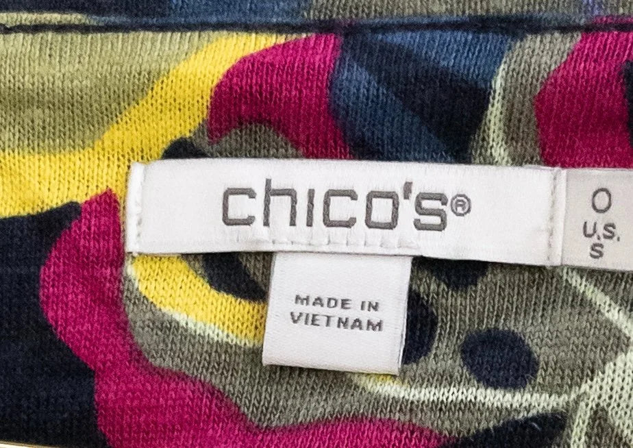 Chico's — Blouse | Tropical restraint, then the fringe moves · Sz S