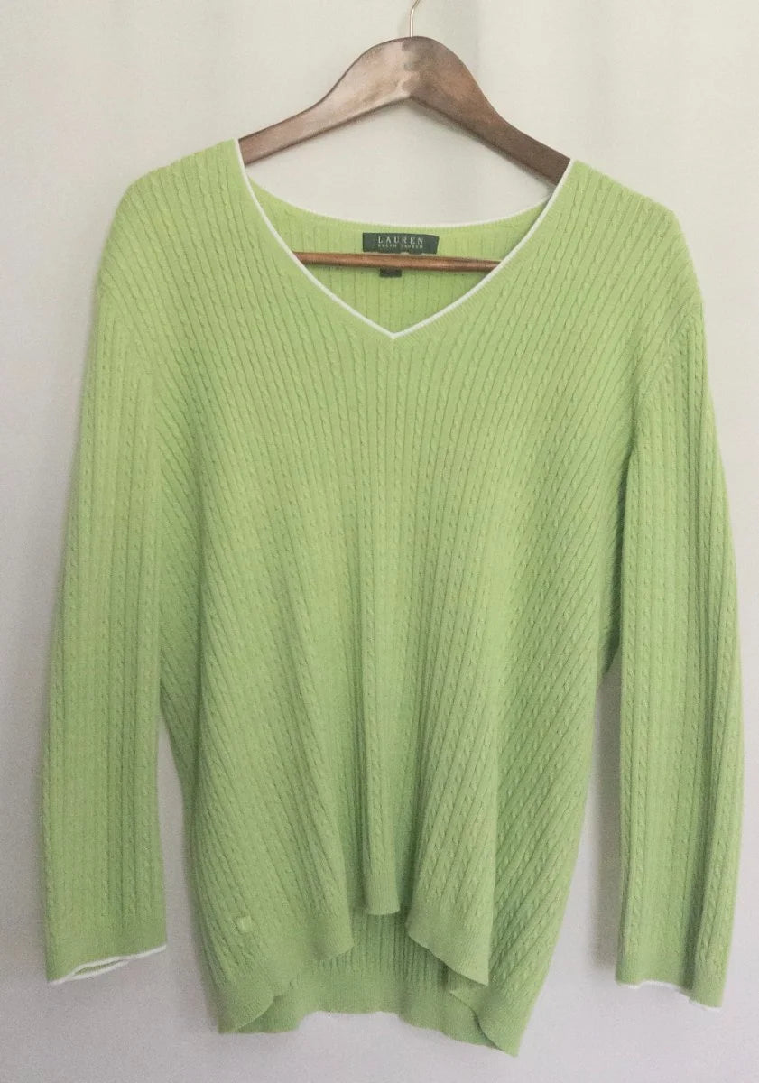 Lauren Ralph Lauren — Knit sweater | Lime green was never supposed to be subtle · Sz XL