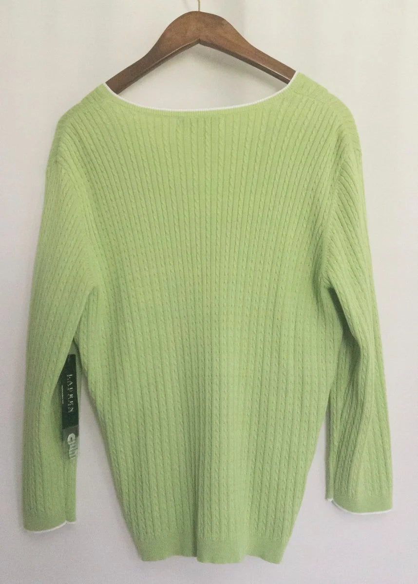 Lauren Ralph Lauren — Knit sweater | Lime green was never supposed to be subtle · Sz XL