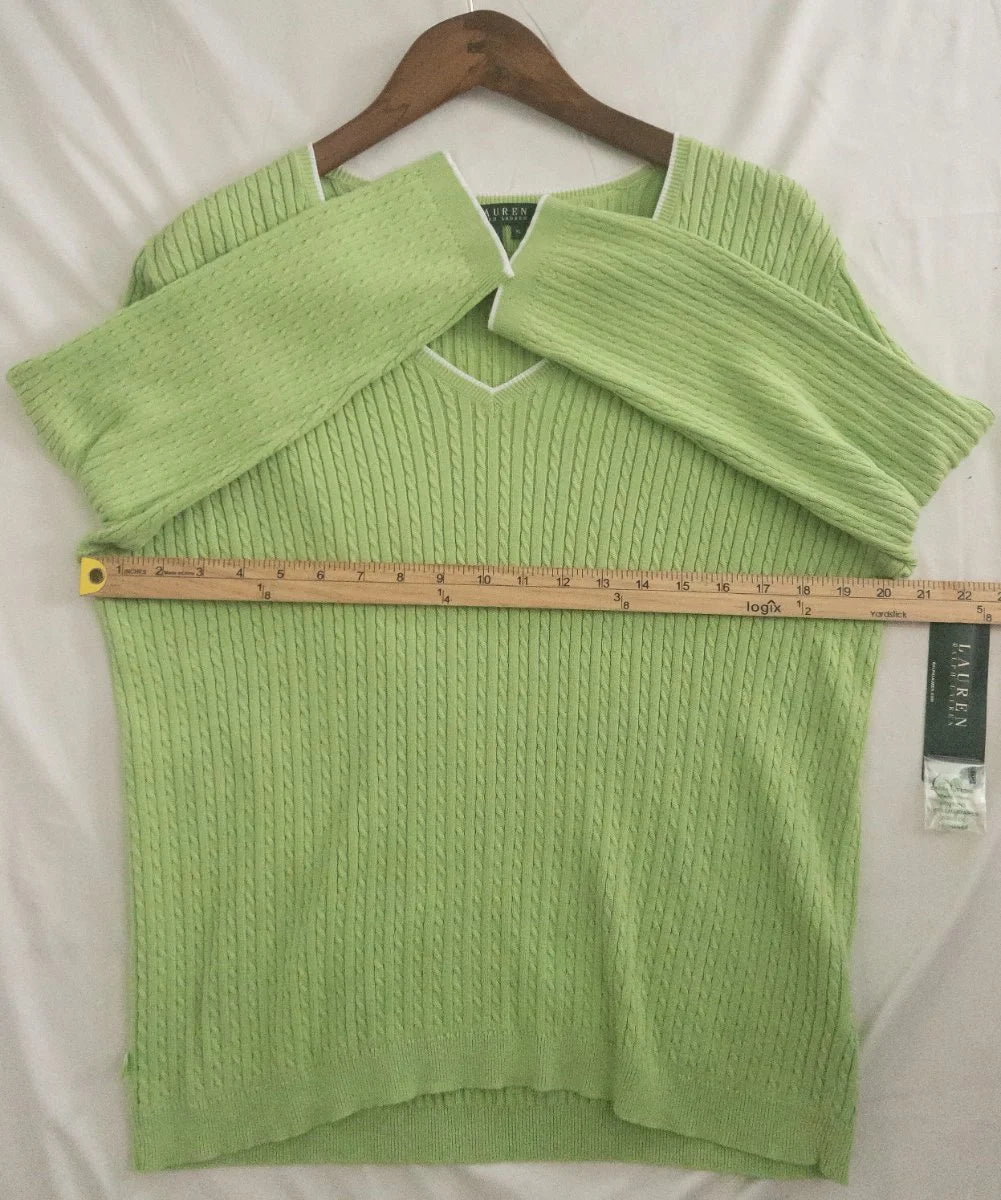 Lauren Ralph Lauren — Knit sweater | Lime green was never supposed to be subtle · Sz XL