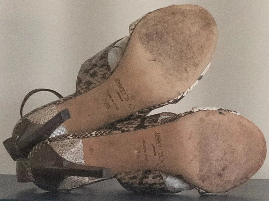 Jimmy Choo - Heels - Python skin leather upper leather lining and sole - Sz 38 5 - Curuva Sole