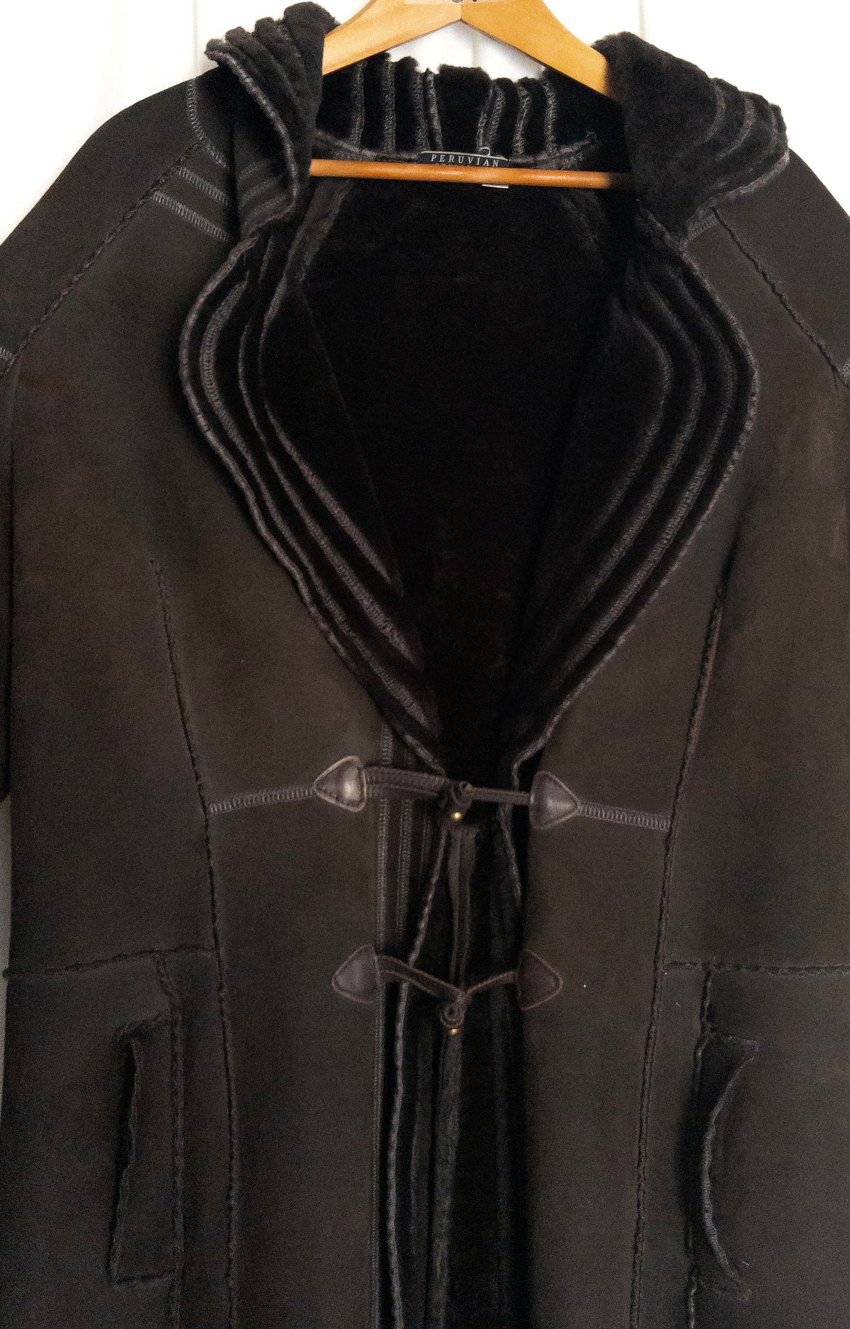 Peruvian Connection Long Shearling Coat, Sz XL