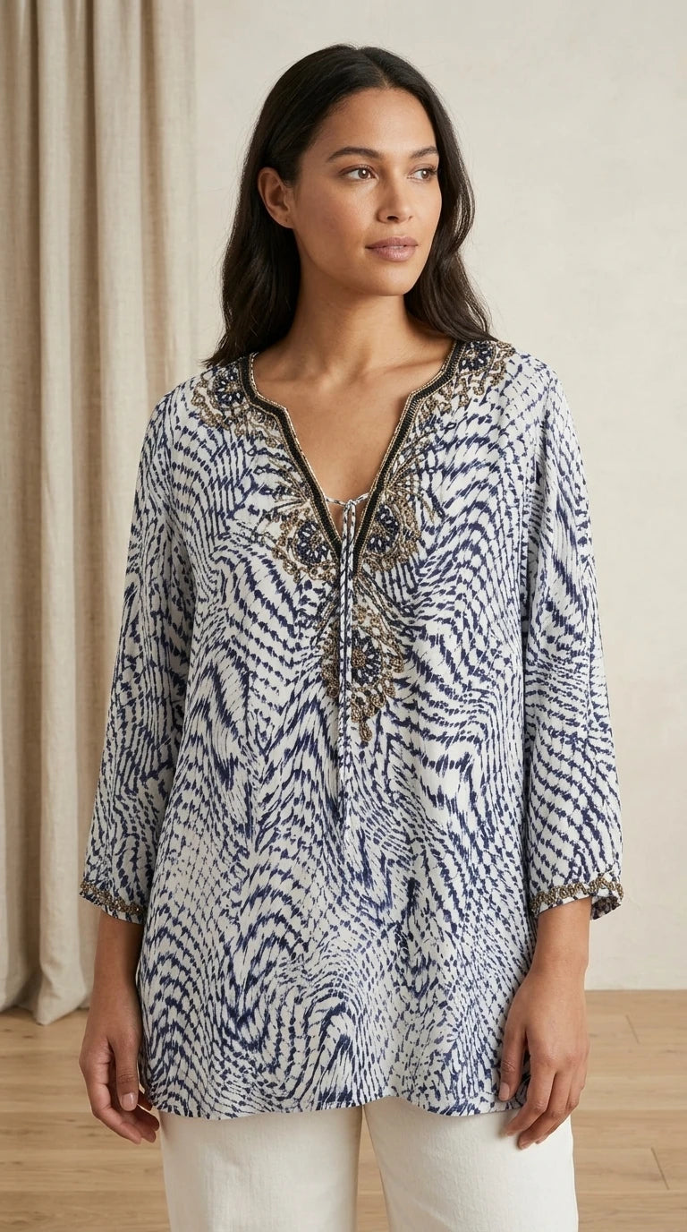 Soft Surroundings — Blouse | The print moves. The chain stays. So do you. · Sz XL