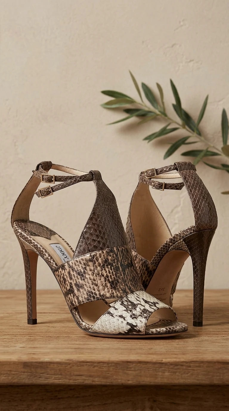 Jimmy Choo - Heels - Python skin leather upper leather lining and sole - Sz 38 5 - Curuva Cover