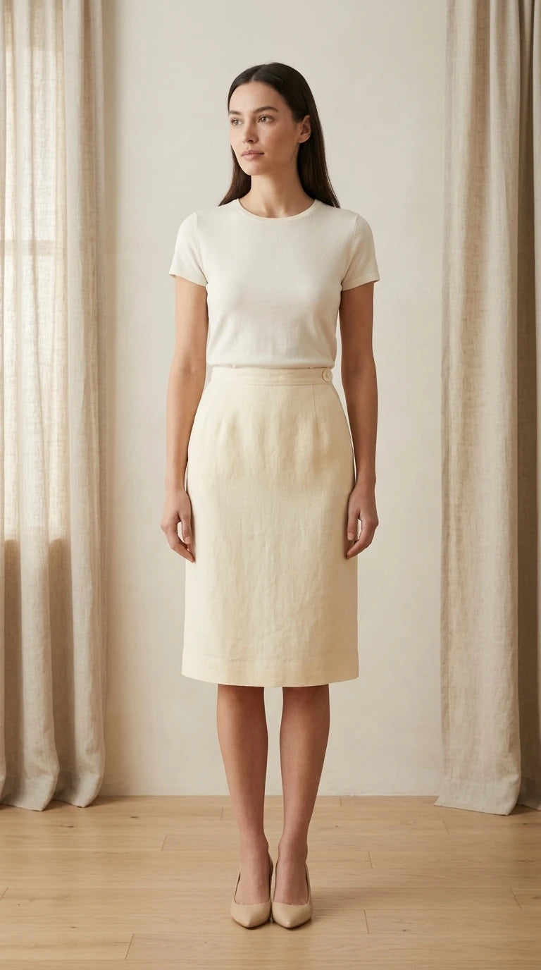 Perry Ellis Portfolio Neiman Marcus - Skirt - 100 linen - Sz 4 - Curuva Cover