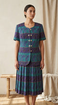Leslie Fay — Two-Piece Skirt Set | Teal and purple paisley, vintage American precision · Sz XL