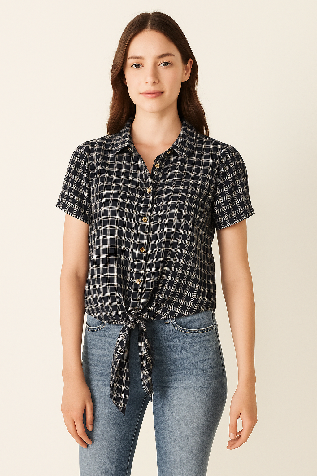 Paper Crown Plaid Button-Up Tie Front Shirt – Size L