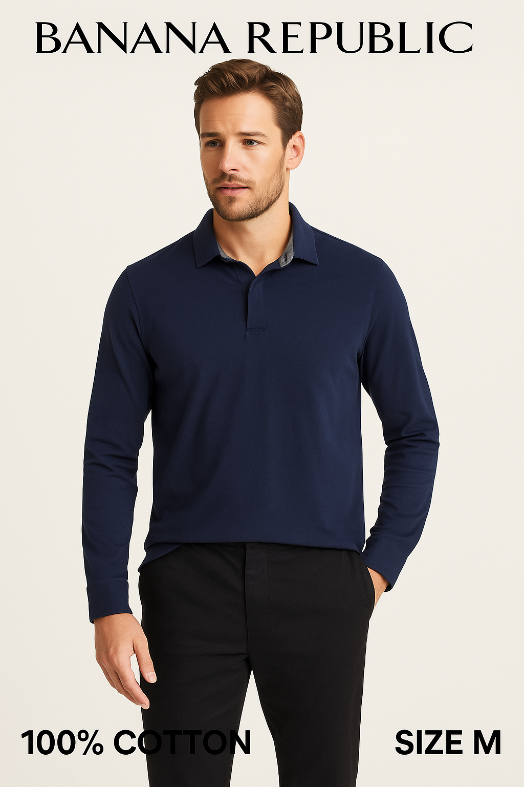Banana Republic Navy Blue Long Sleeve Polo Shirt – Size M