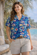 Sellecca — Silk Blouse | Cobalt watercolor floral, camp collar · Sz 14