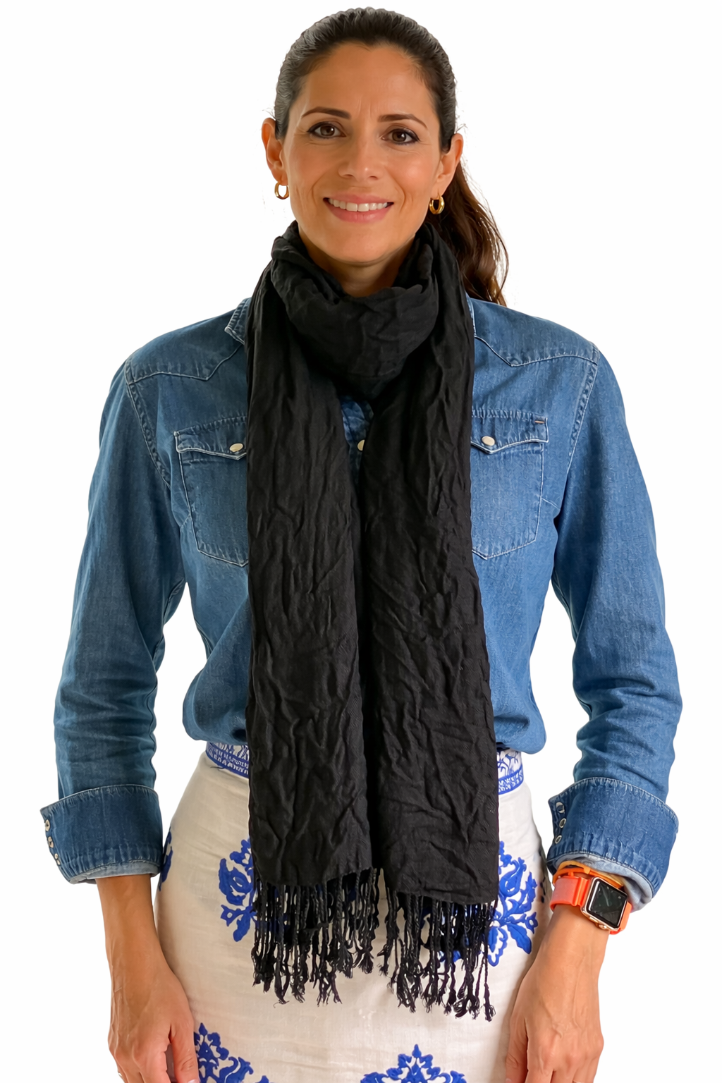Isabella Black Viscose Scarf – Made in India