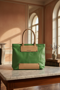 Claudia Ciuti — Structured Tote | Kelly green leather with camel accents · Sz OS