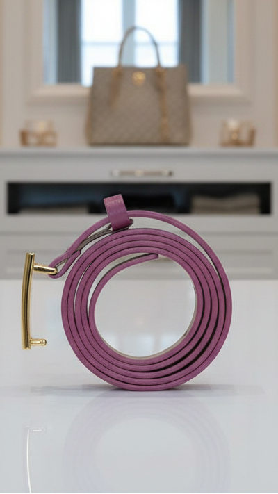 St. John — Belt | Fuchsia Italian leather with gold logo buckle · Sz XL