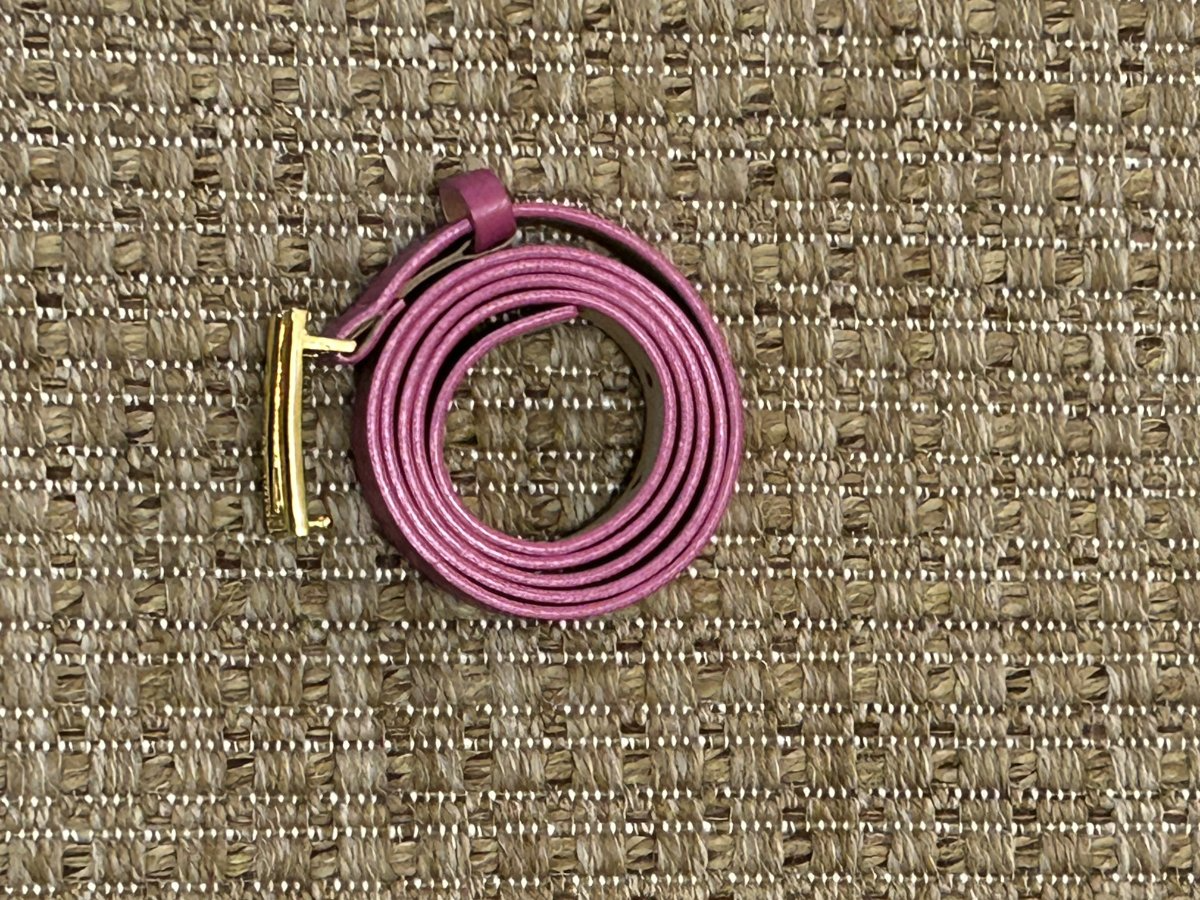 St. John — Belt | Fuchsia Italian leather with gold logo buckle · Sz XL