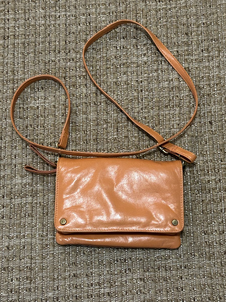 Latico — Crossbody Bag | Cognac leather foldover with mandala-print interior · Sz OS