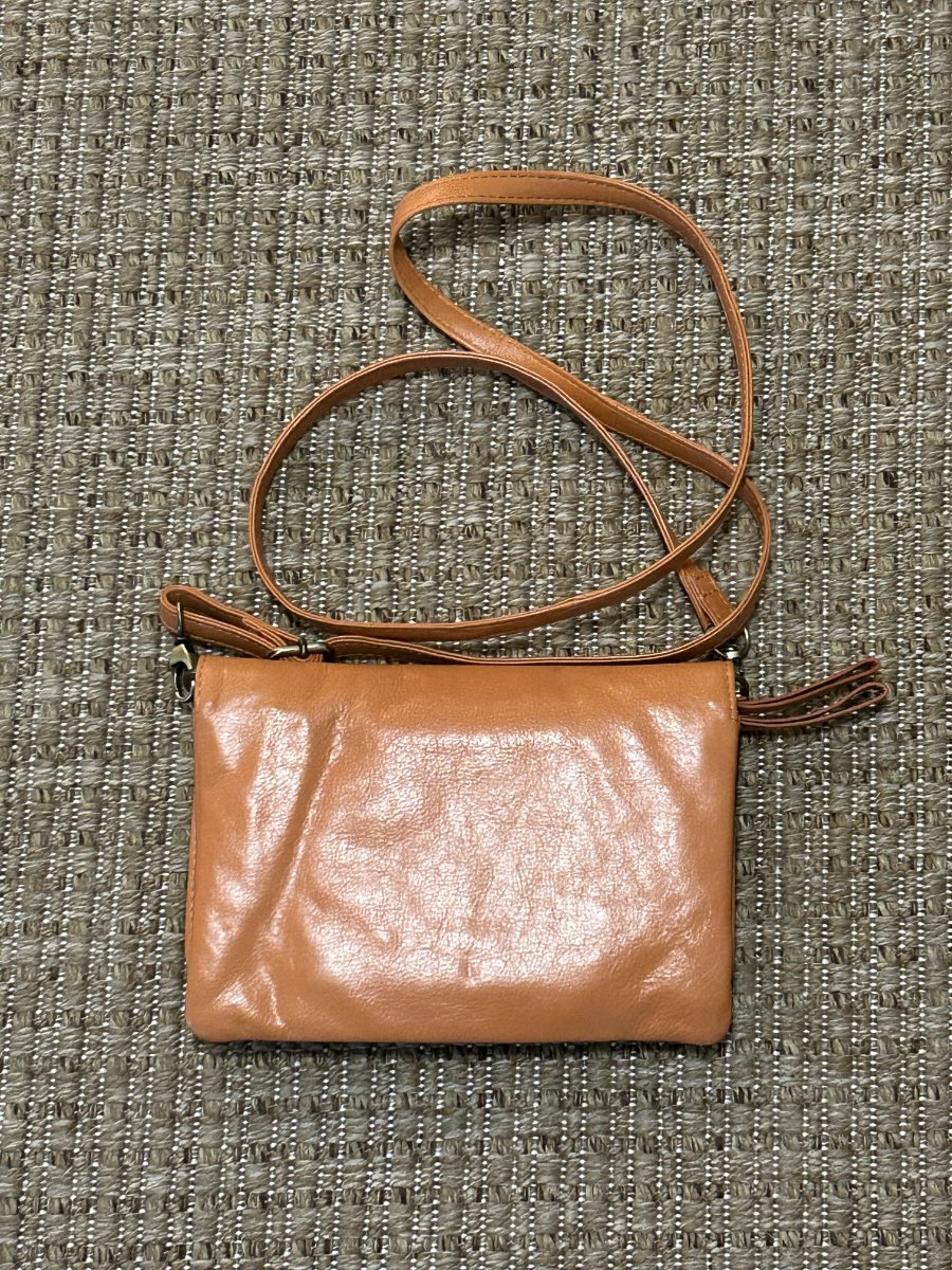 Latico — Crossbody Bag | Cognac leather foldover with mandala-print interior · Sz OS
