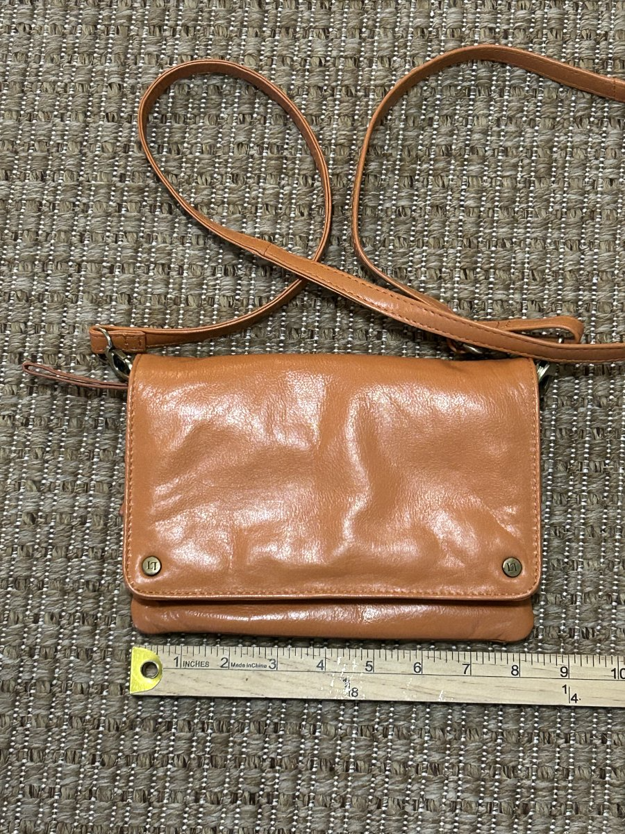 Latico — Crossbody Bag | Cognac leather foldover with mandala-print interior · Sz OS