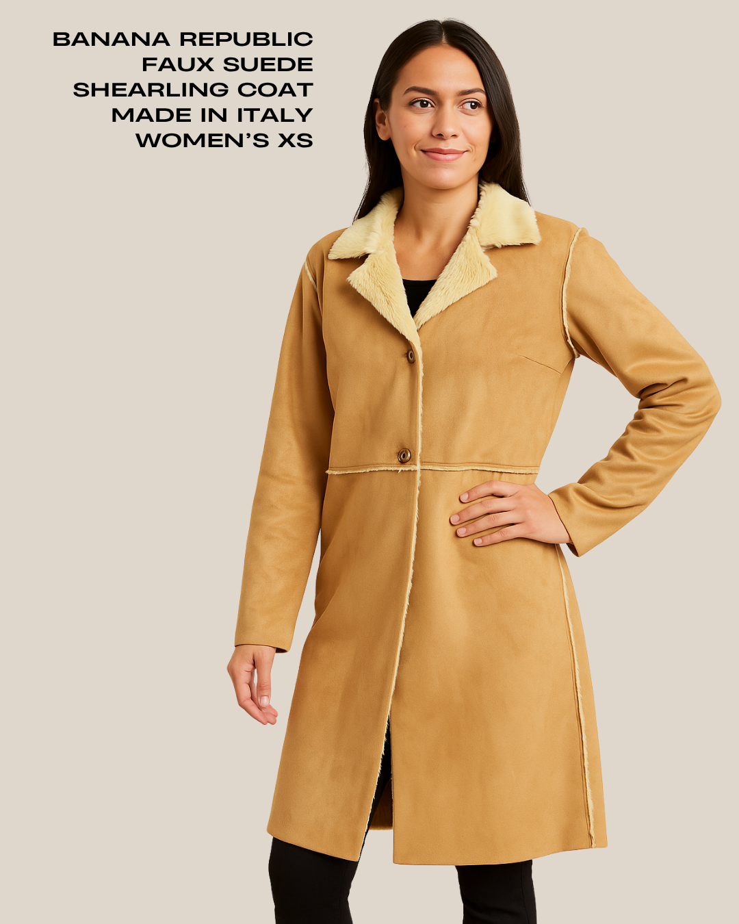 Banana Republic Faux Suede Shearling Coat Made in Italy Women’s XS