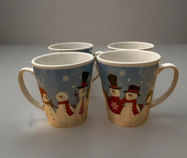 Christmas Snowman Coffee Mugs Set of 4 - Holiday Ceramic Cups