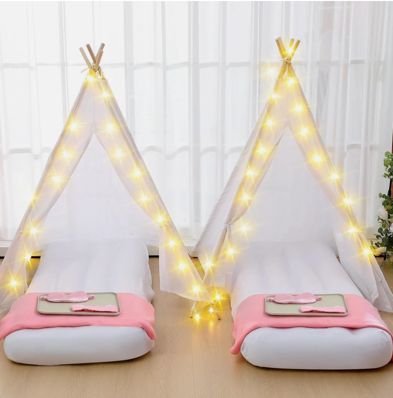 Windyun 4-Pack Kids Teepee Tent Set with Mattresses, Lights & Blankets