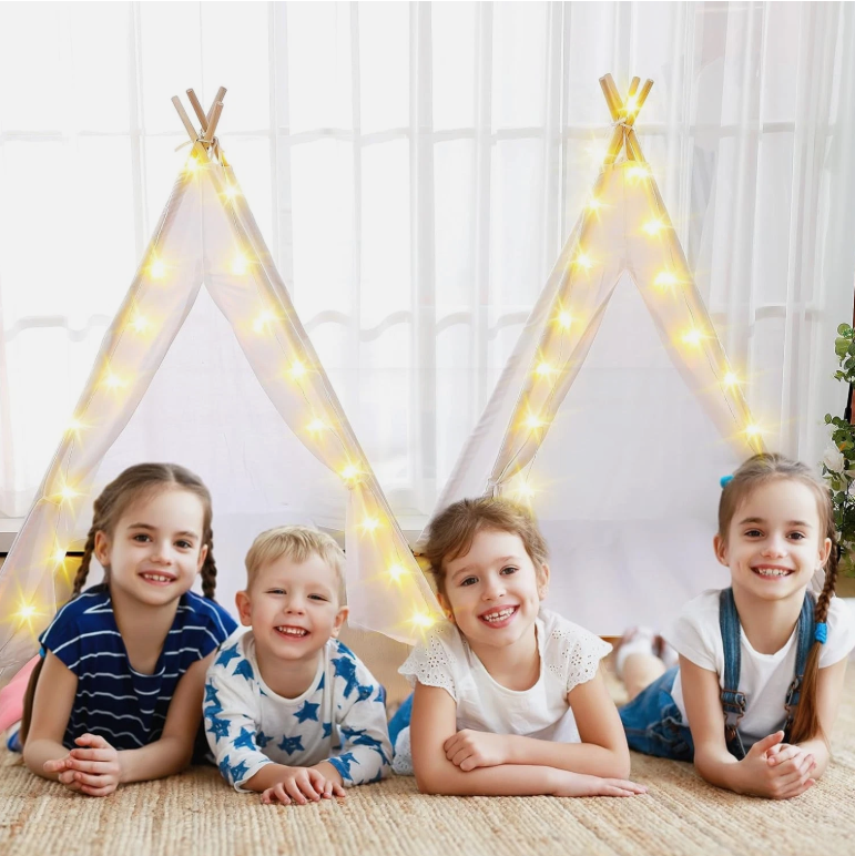 Windyun 4-Pack Kids Teepee Tent Set with Mattresses, Lights & Blankets