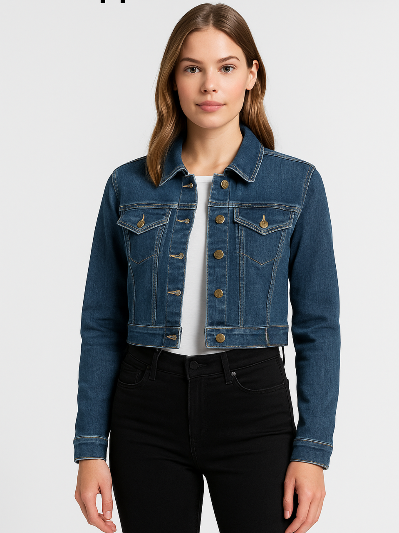 Calvin Klein Women’s Cropped Denim Jacket Blue Stretch Jean Size L