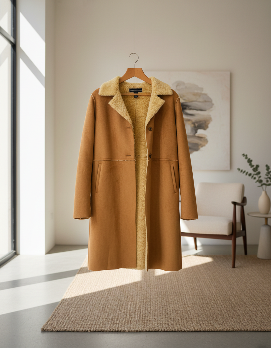 Banana Republic Faux Suede Shearling Coat in elegant setting