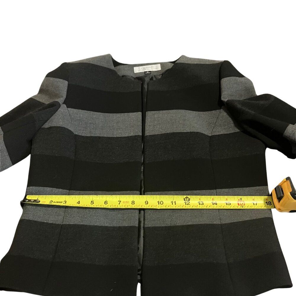 Tahari Arthur S. Levine Black Gray Striped Open Front Blazer Women's 10