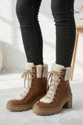 Brown Sherpa-Lined Winter Boots - Commercial Image with Model