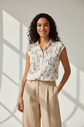 Coldwater Creek botanical print blouse on model