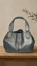 Michael Kors — Satchel | Black pebbled leather with silver-tone studs · Sz L